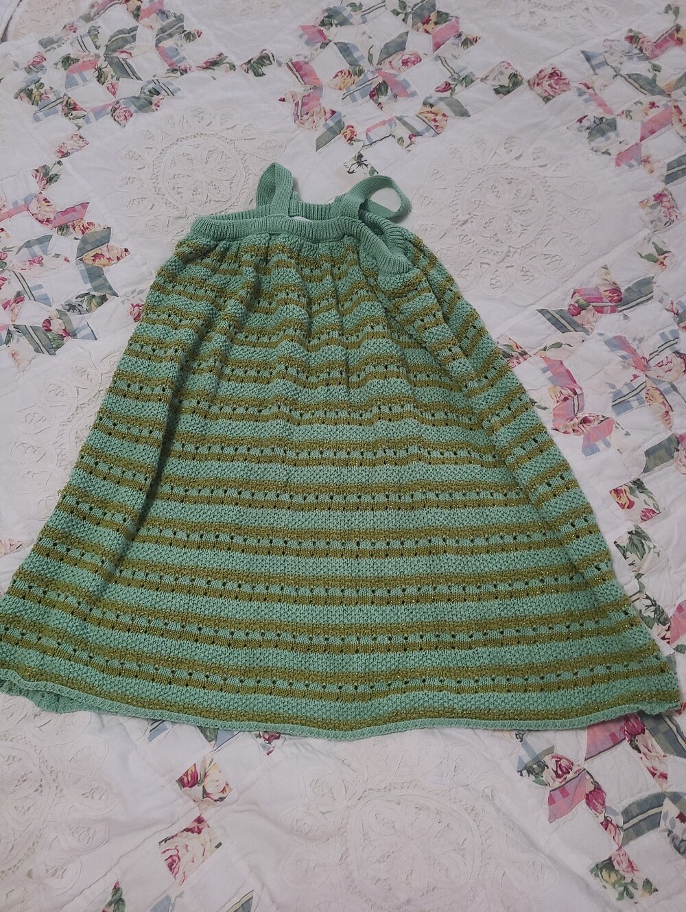 Zara Girls 6-7 Green and Olive Striped Knit Sundress